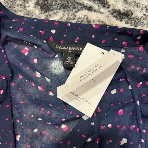 Banana Republic  New Sheer Long Sleeve Navy Blouse with Front Tie - Picture 3 of 11